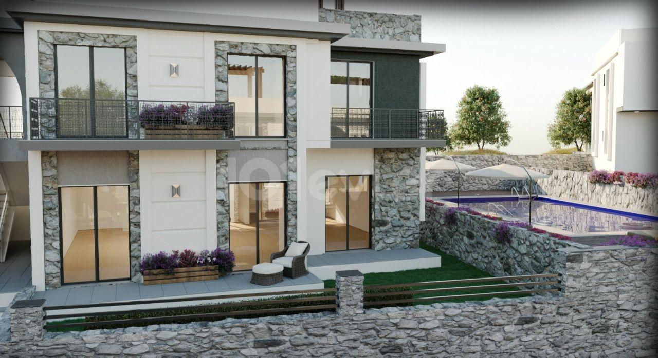 Girne Çatalköy Villa-Stil 3+1 Wohnung mit Garten in einem Komplex mit Pool
