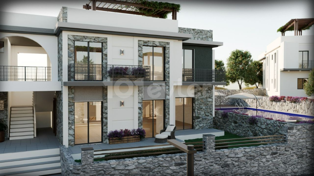 Girne Çatalköy Villa-Stil 3+1 Wohnung mit Garten in einem Komplex mit Pool