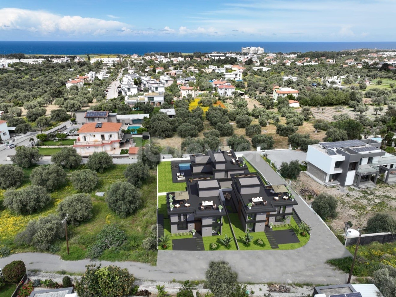 زمین 2000 متری برای فروش در Gİrne/Ozanköy با پروژه 3 ویلا با منظره کوه و دریا با مجوزهای پولی..0533 859 21 66