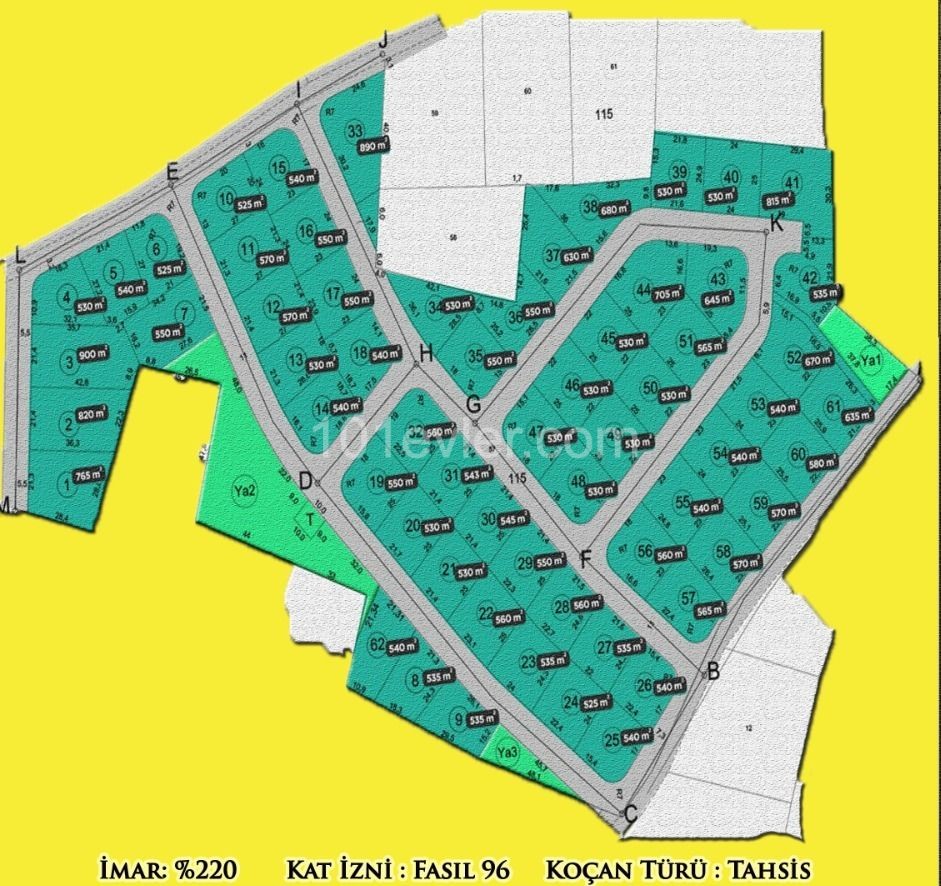 ON THE LEFKOSA-GÜZELYURT ROAD, ON THE TÜRKELİ JUNCTION, 62 PLOTS WHICH CHANGED FROM 530 m2 to 900 m2 in total, ZONING 220% CHAPTER 96 TASIS KOÇANLI PARCELEMENT FOR THE NEW BEGINNING 19,900 STTGULAY APPLICATION APPLICATIONS AND LAUNCHINGS ** 