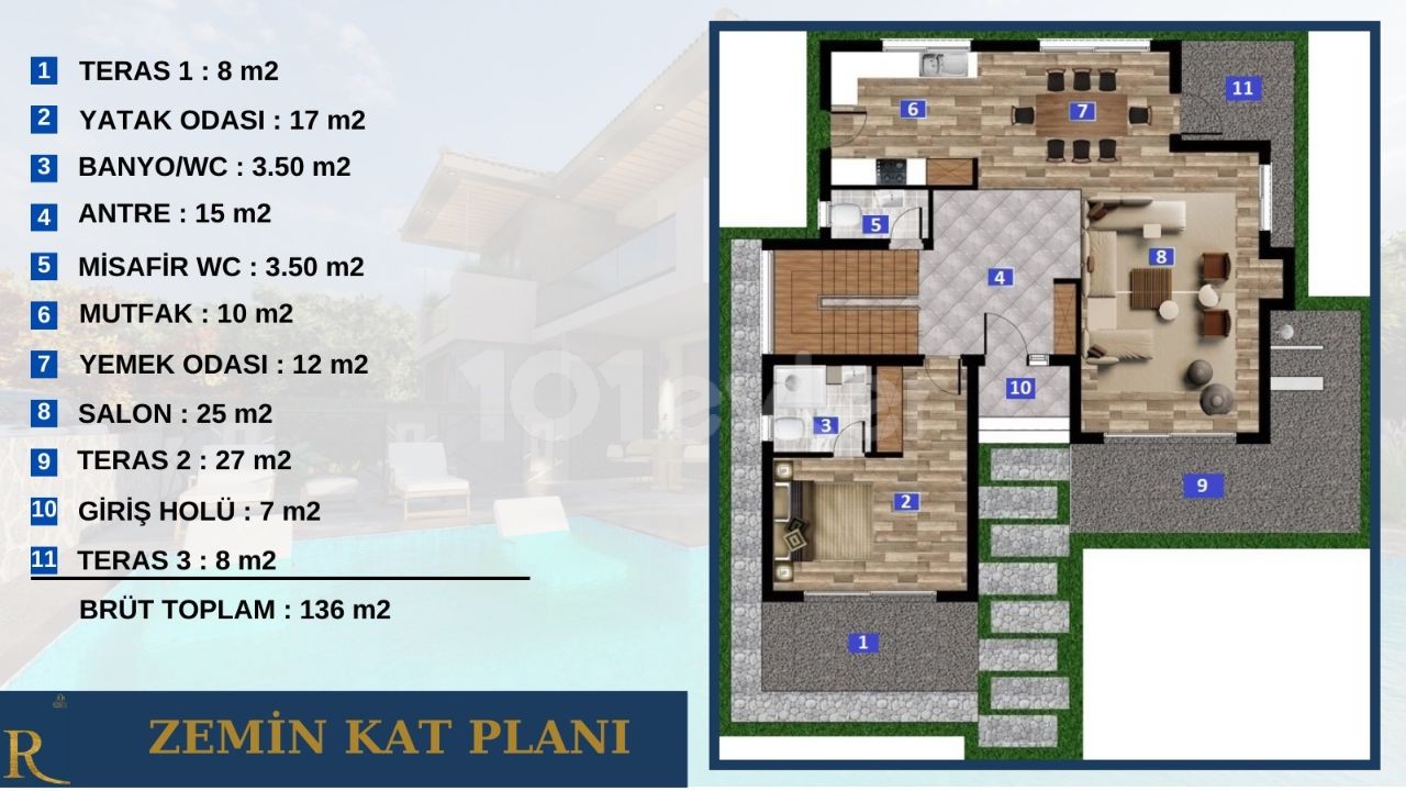 Girne'de dağ ve deniz manzaralı ultra lüks 4+1 villa