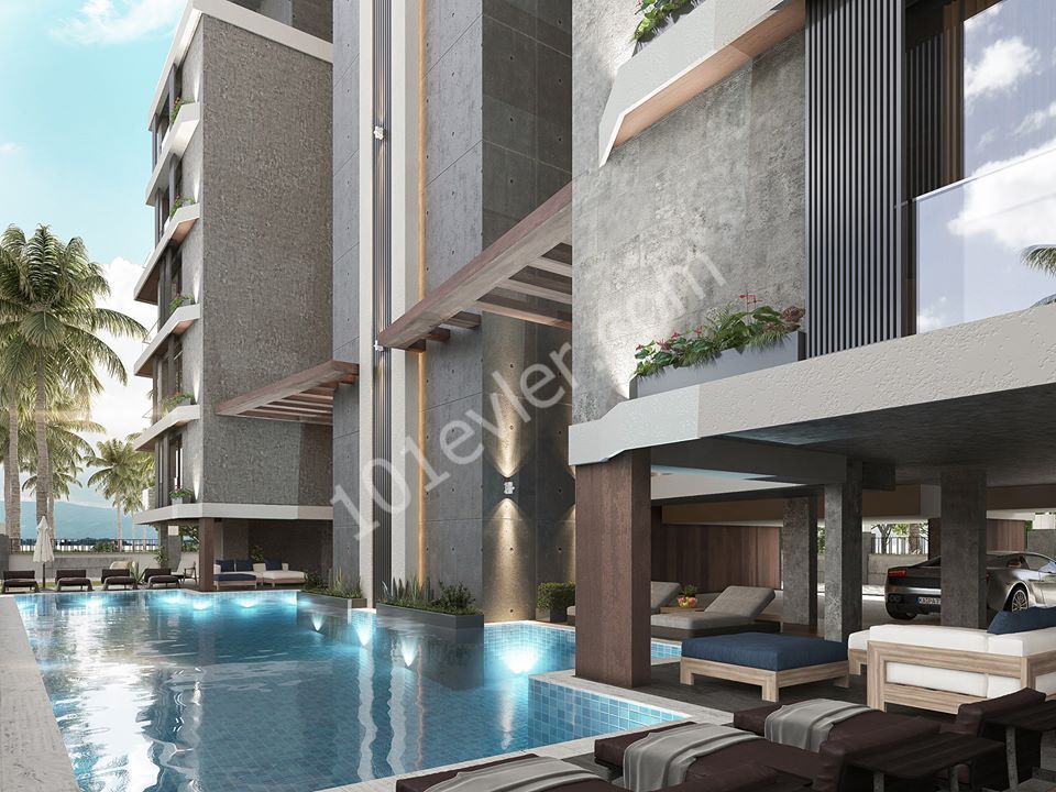 Kuzey kıbrıs İskele Longbeach Denize yakın Yeni Projede satılık 1+1 Daireler 