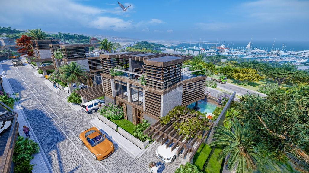 3+1 Villen zum Verkauf mit luxuriösem Privatpool mit Meer -, Marina-und Bergblick in Yenierenköy Habibe Cetin 05338547005 ** 