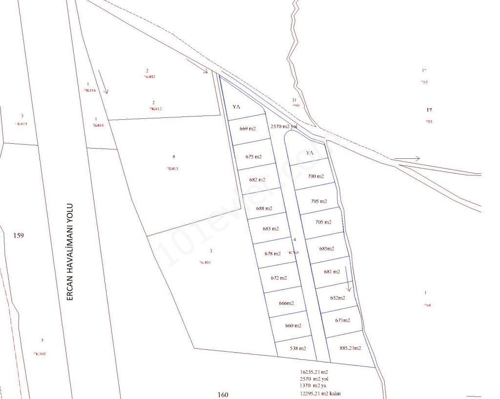 Ercan Havalimanına 2 dk. mesafede -Lefkoşa'ya 10 dk mesafede Parselasyon Projesi Yapılmış İmara Açık Arazi 