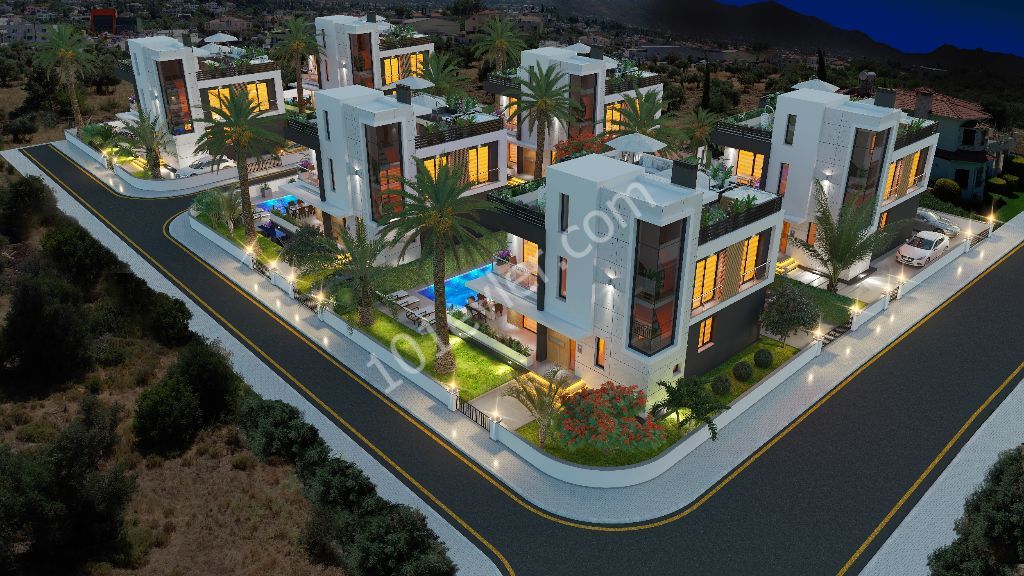 4+1 Villas with Mountain-Sea View, Super Quality -Turkish Title Deed-Pool in Çatalköy 299,000Stg.! ** 