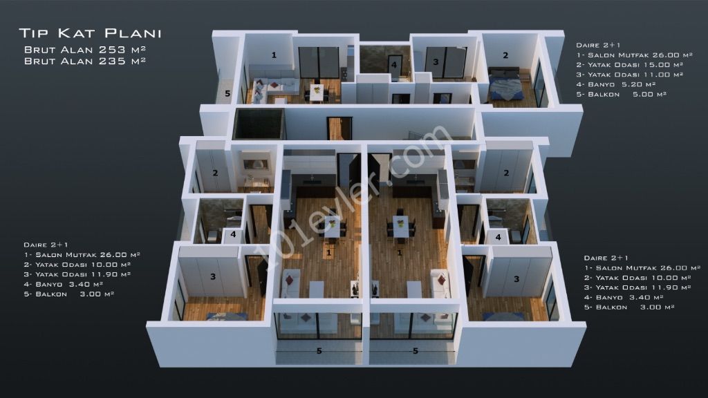 90 m2 netto und 85 m2 netto 2 + 1 Wohnungen zur gewerblichen+privaten Nutzung auf der kleinen Kaymakli da ULTRA LU equivalent Tapu Straße-Büros Kampagne! Sofortige Lieferung ① 49900 - +90 542 861 62 72 ** 