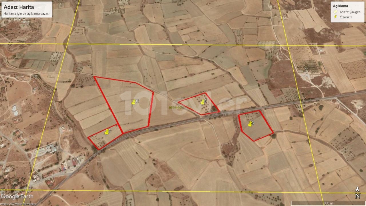 Felder zum Verkauf auf der Autobahn in serdarli (31 Hektar, 11 Hektar, 14 Hektar und 11 Hektar) (landwirtschaftliche Flächen) ** 