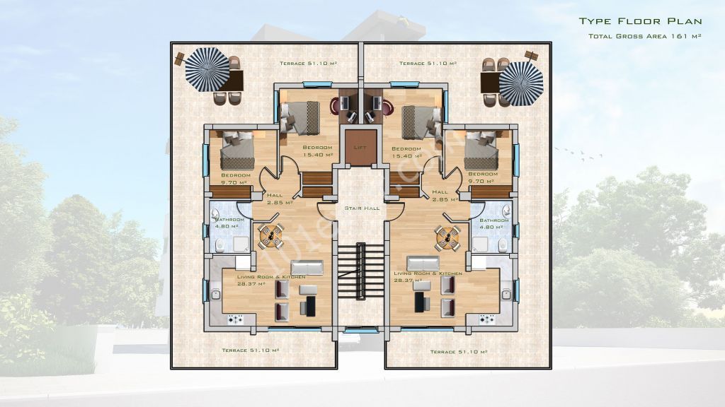 Döveç Construction ' dan Kaliland bölgesi 2+1 66m2 daire