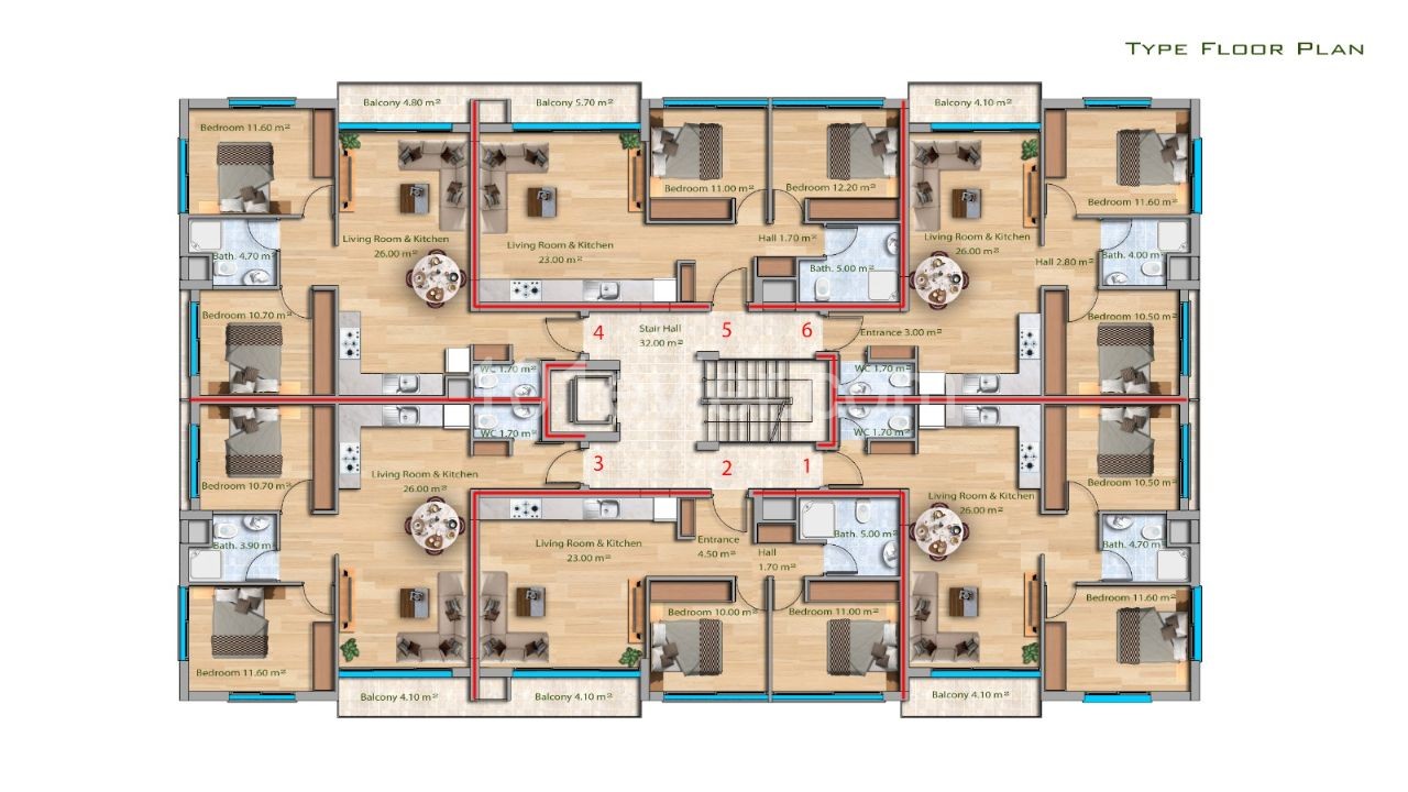 Luxurious 2+1 flats for sale in Iskele Longbeach with 36 months 0 interest rate at the project stage ** 