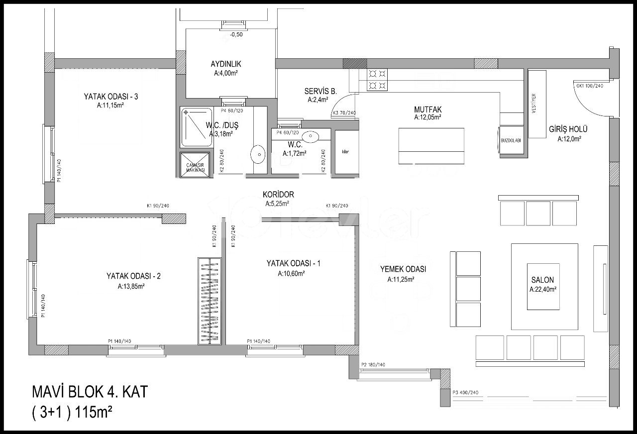 3+1 Wohnung zum Verkauf vom Eigentümer/ Erulku Supermarkt neben (Renk Apartments) ** 