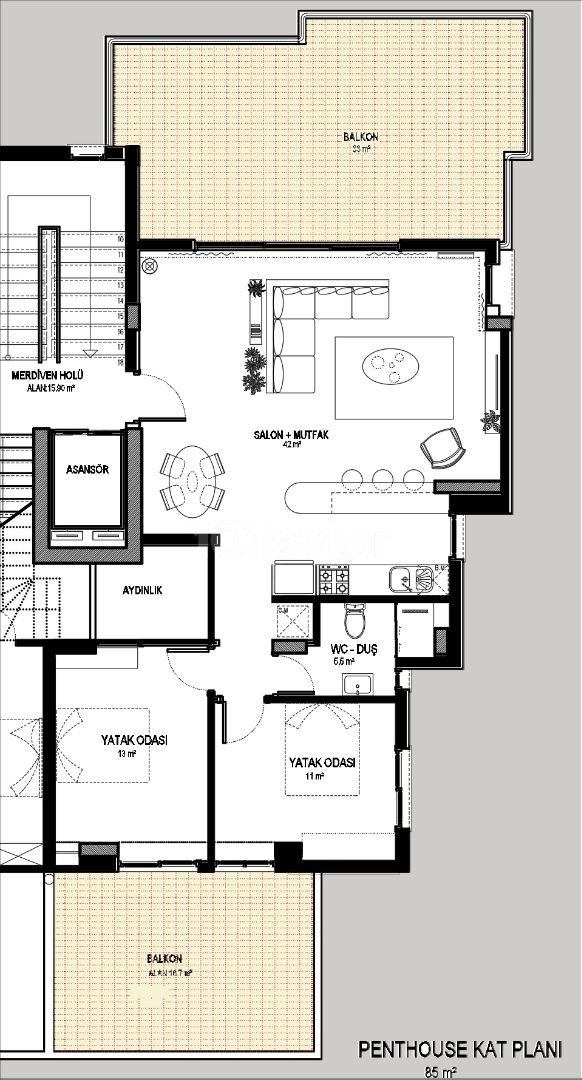 Sahibinden  satılık/ Lefkoşa Kermiyada  2+1 Penthouse (muhteşem kesilmez manzara)