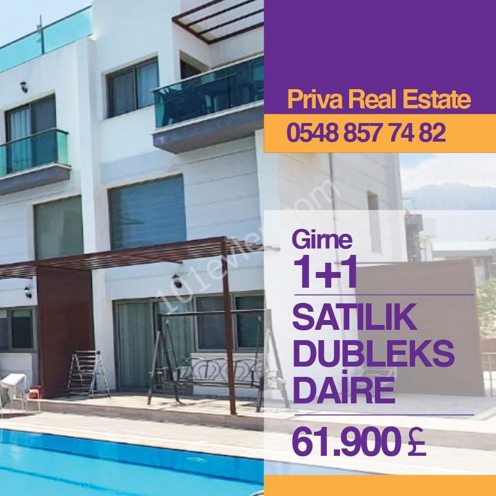 GİRNE SATILIK 1+1 SİTEDE DUBLEKS, KAYA PALAZZO OTELİ YANI, DENİZE 50m, ORTAK HAVUZLU