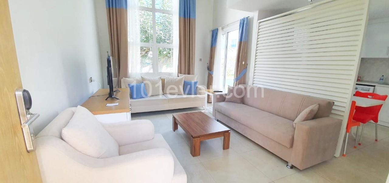 KYRENIA, ALSANCAK, FLAT FOR RENT 1 +1 DUPLEX APARTMENT, IN A SITE WITH A COMMON POOL 