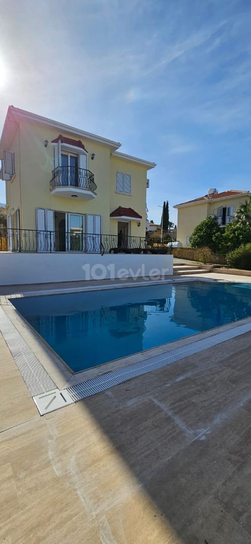 CYPRUS,YEŞİLTEPE 3+1 DUPLEX VILLA FOR RENT, WITH PRIVATE POOL, UNFURNISHED, AIR CONDITIONED, LARGE GARDEN AND SEA VIEW
