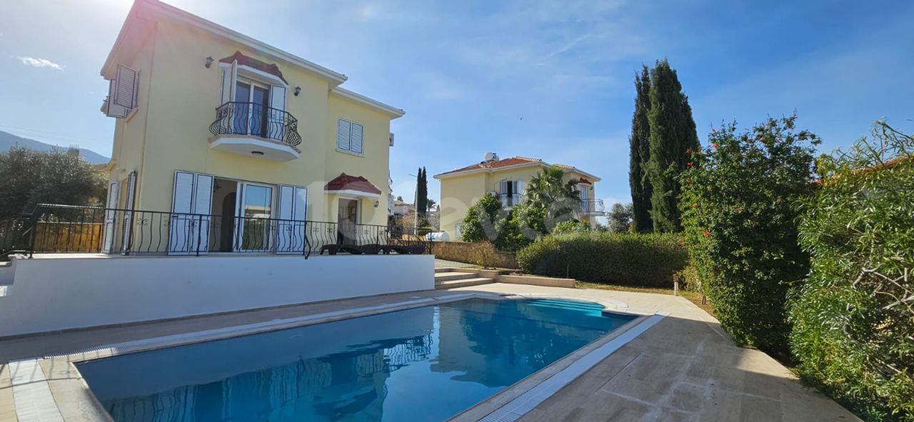 CYPRUS,YEŞİLTEPE 3+1 DUPLEX VILLA FOR RENT, WITH PRIVATE POOL, UNFURNISHED, AIR CONDITIONED, LARGE GARDEN AND SEA VIEW