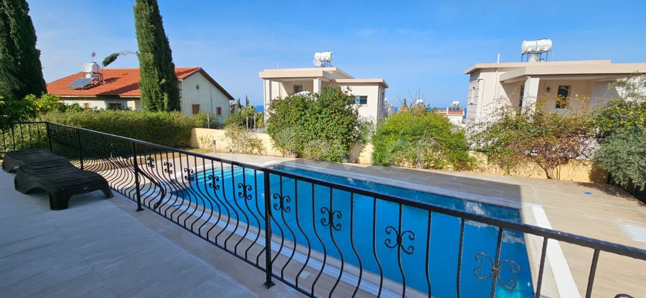 CYPRUS,YEŞİLTEPE 3+1 DUPLEX VILLA FOR RENT, WITH PRIVATE POOL, UNFURNISHED, AIR CONDITIONED, LARGE GARDEN AND SEA VIEW