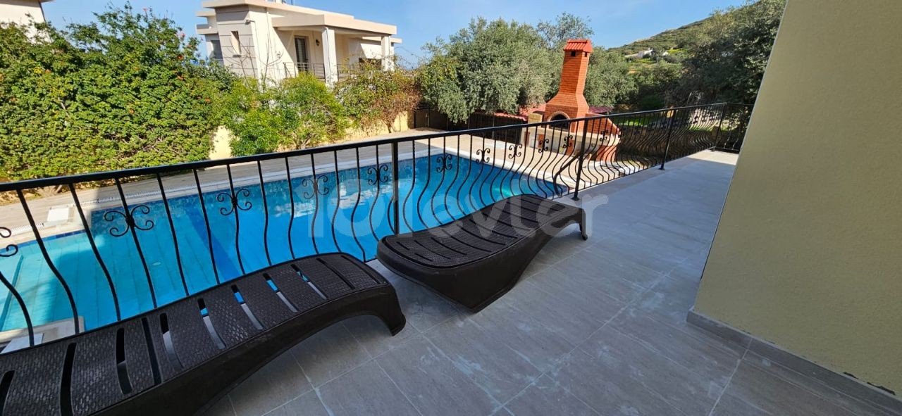 CYPRUS,YEŞİLTEPE 3+1 DUPLEX VILLA FOR RENT, WITH PRIVATE POOL, UNFURNISHED, AIR CONDITIONED, LARGE GARDEN AND SEA VIEW