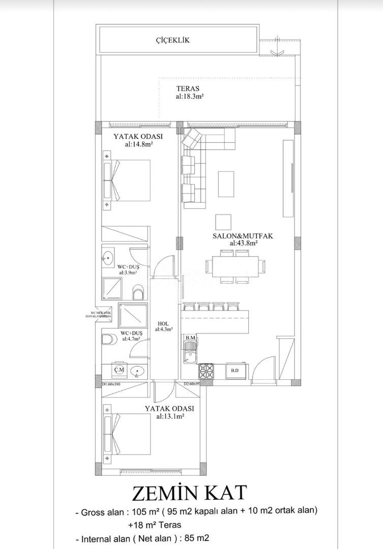 Site içinde bahçeli 2+2 daire