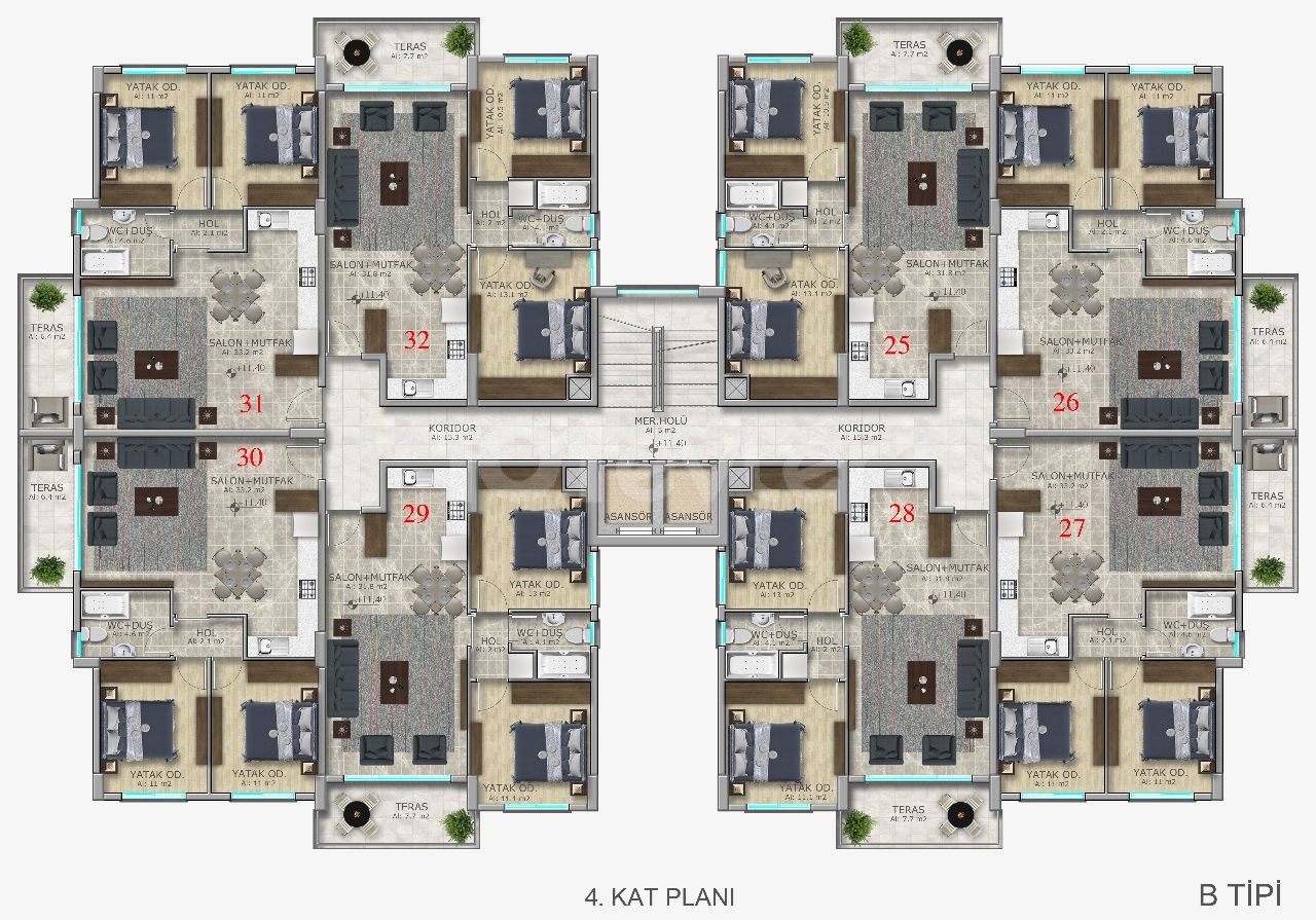 Şehir merkezinde satılık 2+1 daire