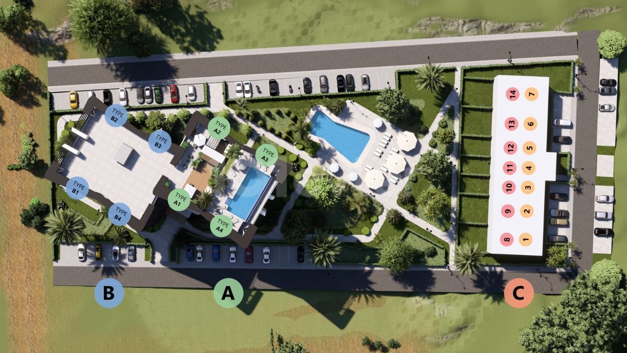 Апартаменты Лофт 1+1 в Infinity от компании Isatis с огромным садом и выходом к бассейну