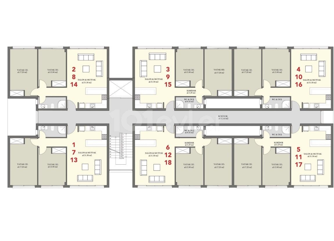 Die zu vermietende 2+1-Wohnung in Güzelyurt Kalkanlı befindet sich in den Händen des Standortbeamten