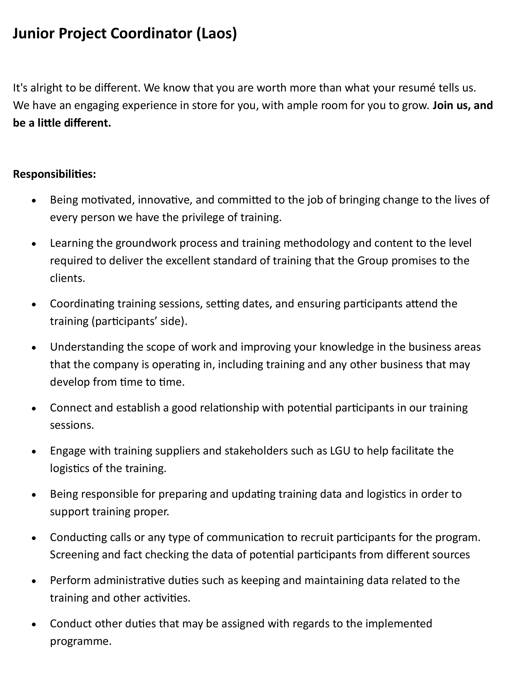 Junior Project Coordinator (Part-Time)