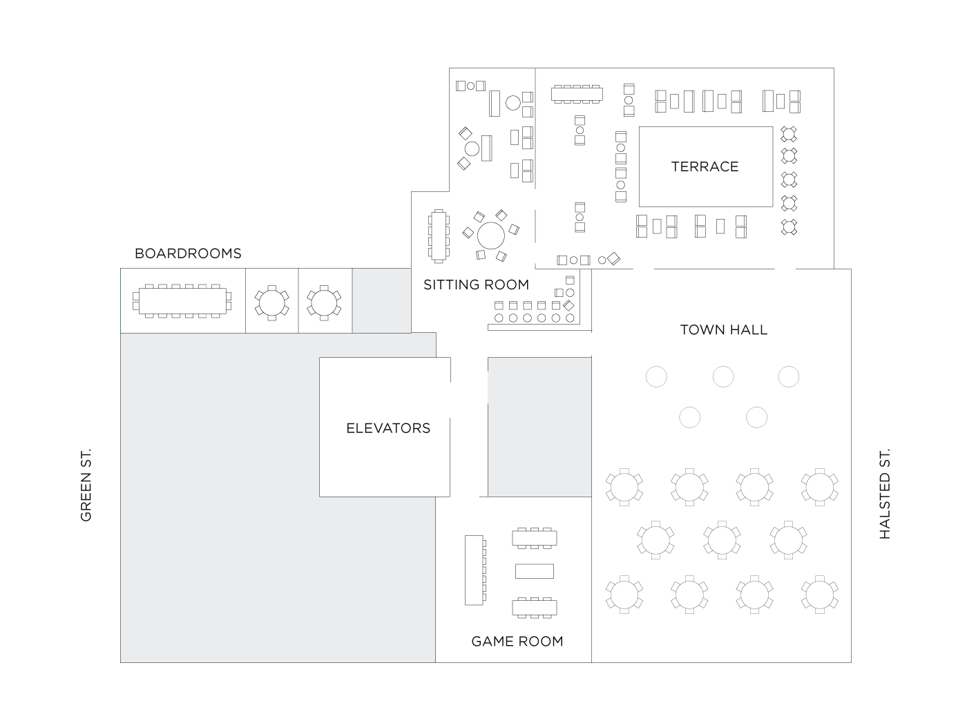 Floor plan at 167 Events space in Fulton Market, Chicago