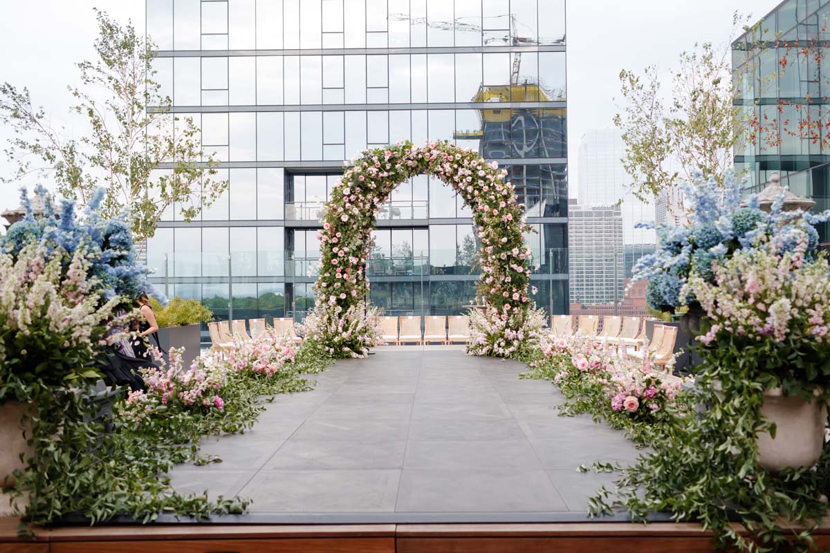 Terrace with wedding set up at 167 Events space in Fulton Market, Chicago