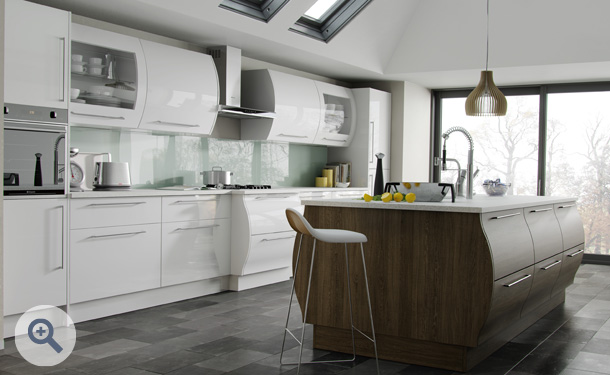 High Gloss White and Brown Santana kitchen picture