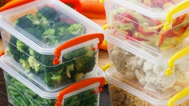 Vegetables in plastic topperware