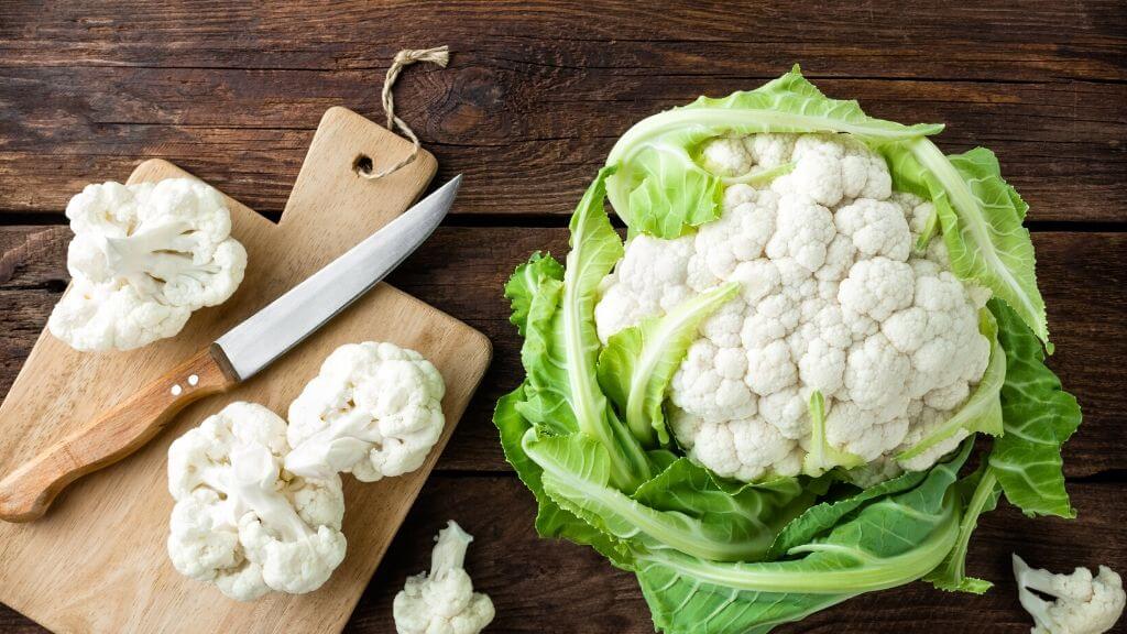 Fresh cauliflower on the kitchen counter