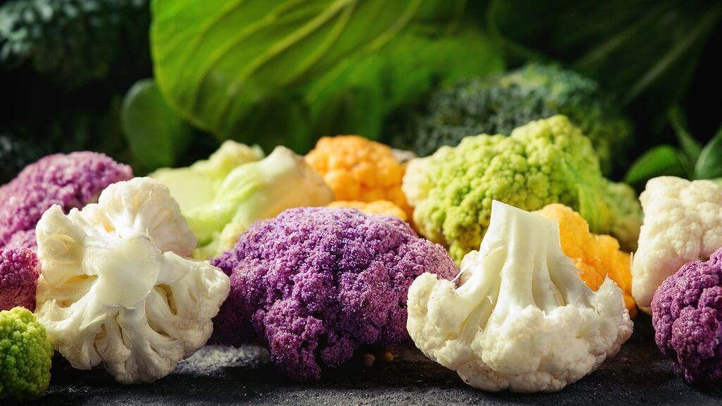 Colorful cauliflower florets