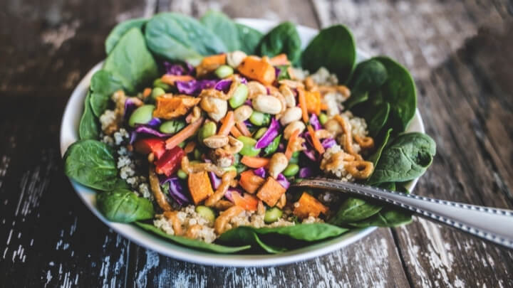 Spinach Salad With Roasted Sweet Potatoes and White Beans