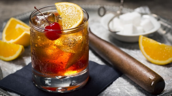 A bourbon old fashioned cocktail