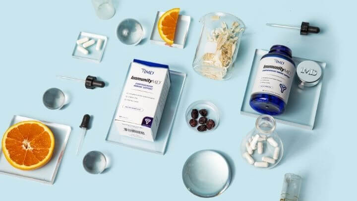 1MD's ImmunityMD® box and bottle with ingredients