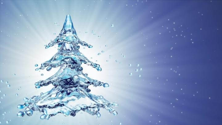 Water droplets in the form of a Christmas tree to remind you to stay hydrated