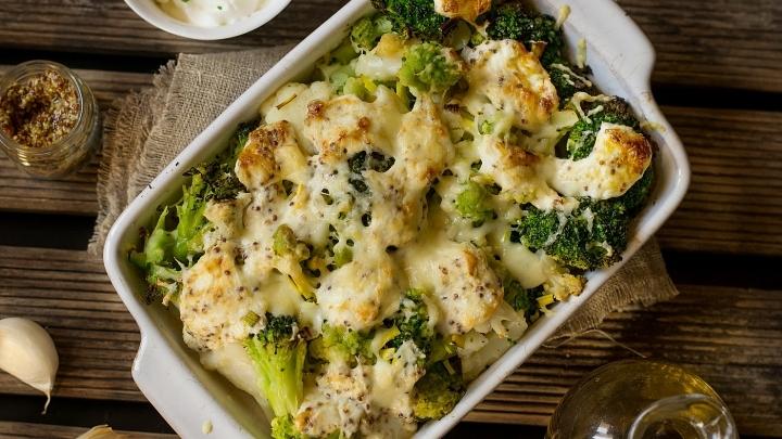 Roasted broccoli and cauliflower au gratin