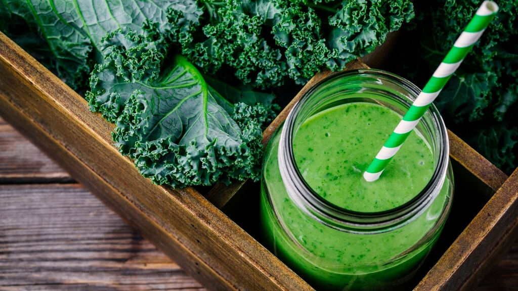 A kale and spinach smoothie for breakfast