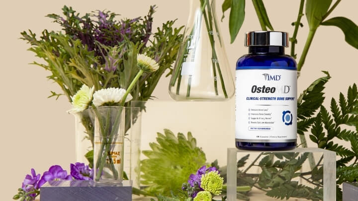 1MD's OsteoMD bottle in a botanical setup