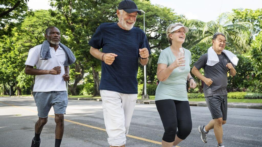 Senior citizens jogging and having fun