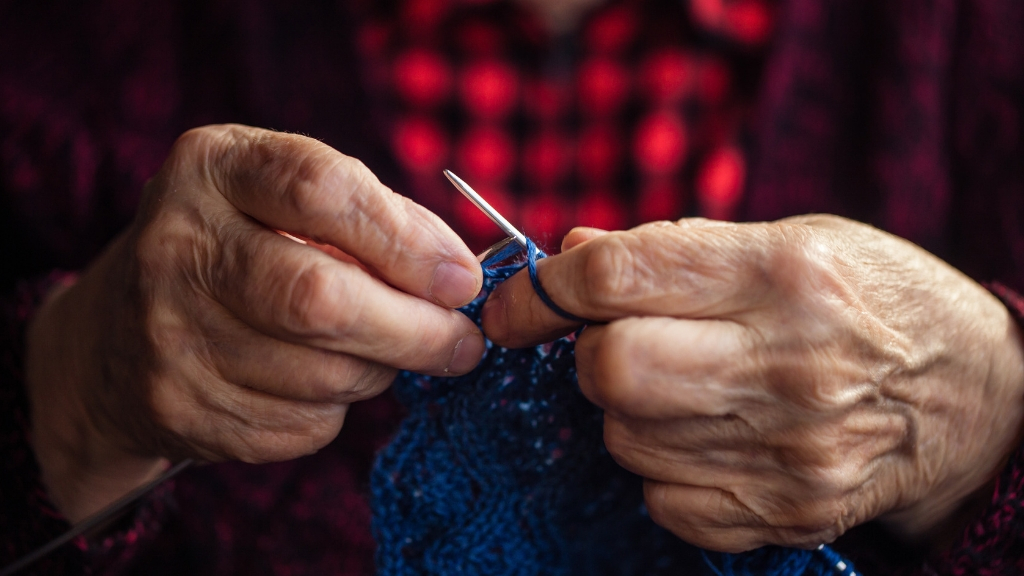 a woman knitting