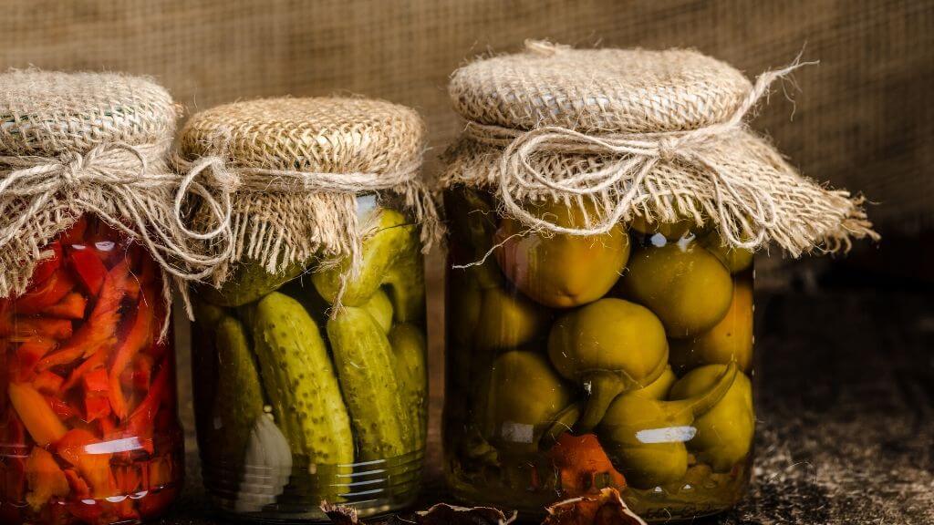 pickled food in mason jars