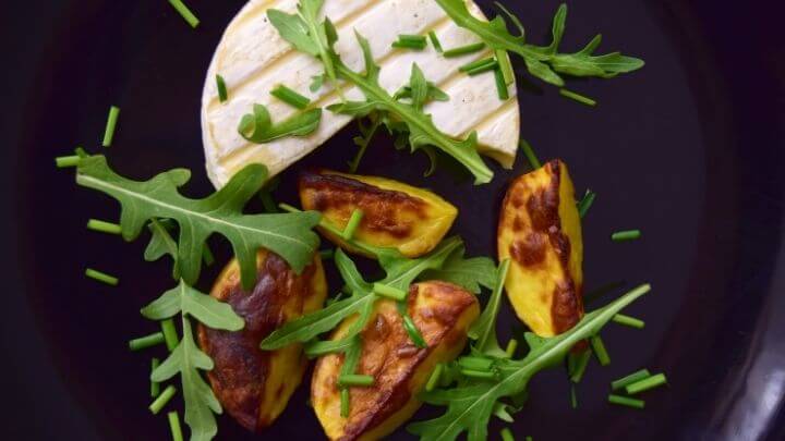 Grilled camembert and roasted potatoes