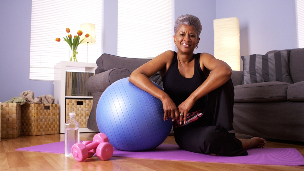 Woman after workout at home