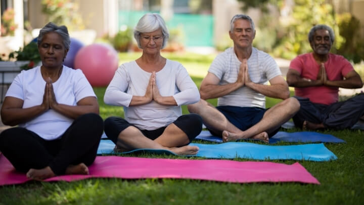 Senior citizens doin yoga in the park