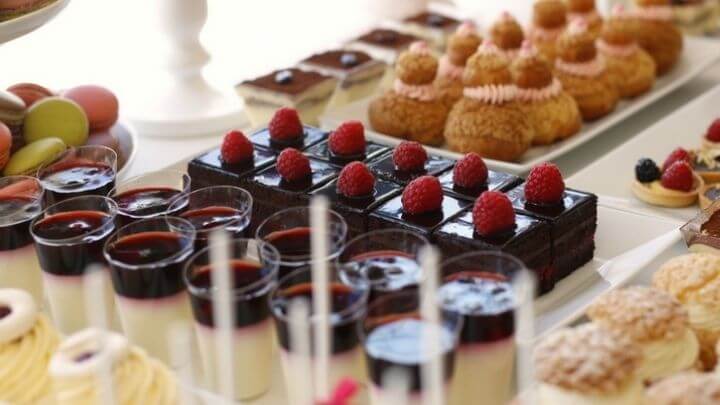 Individual desserts on a catering table