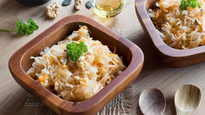 Sauerkraut in wooden bowl