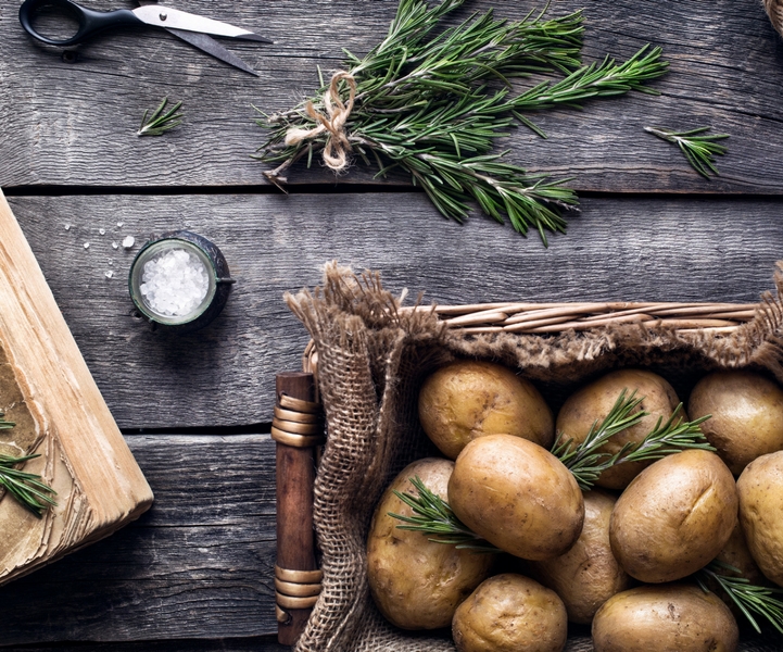 Fresh potatoes, rosemary and salt