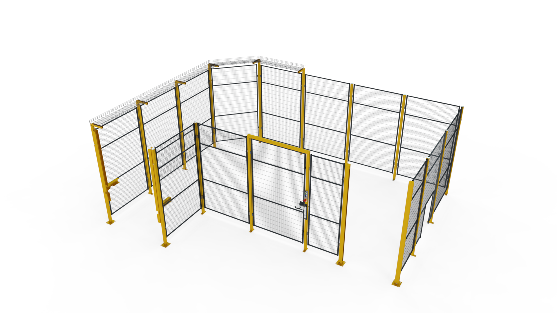 Interactive modular machine guarding system overview with highlighted safety features