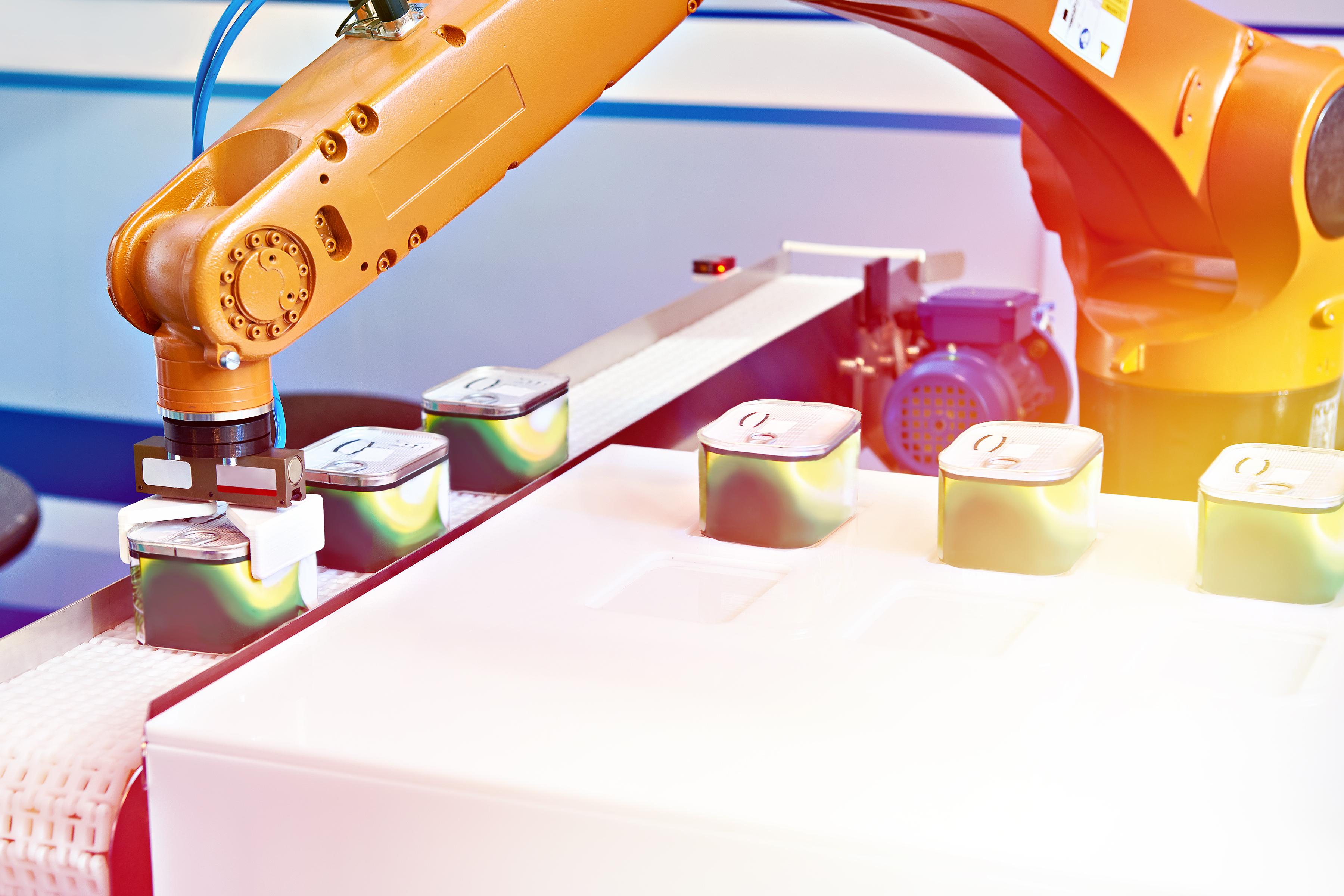 Stainless steel safety guarding in food processing facility with washdown-rated design